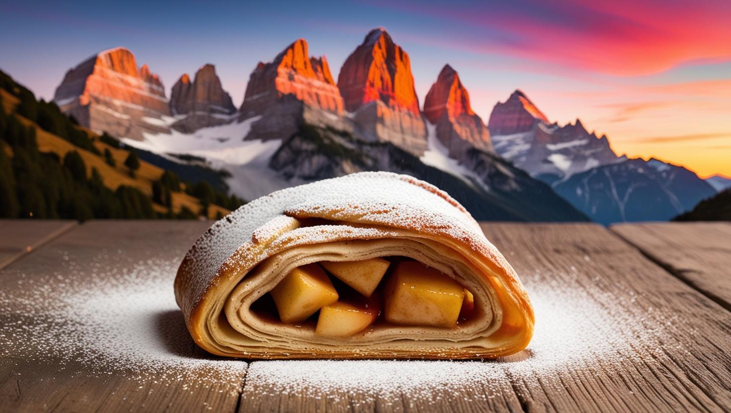 immagine di strudel con dolomiti sullo sfondo