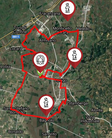 Percorso cicloturistico 30 km Lonigo - mappa