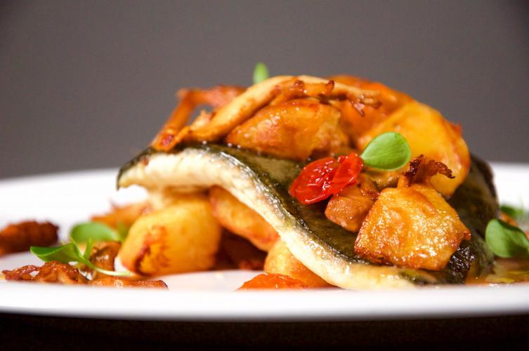 Trancio di rombo, finferli e patate 1